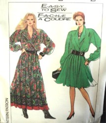 8801 BUTTON BODICE LS ELASTIC WST FLARE DRESS LENGTHS PATTERN 12